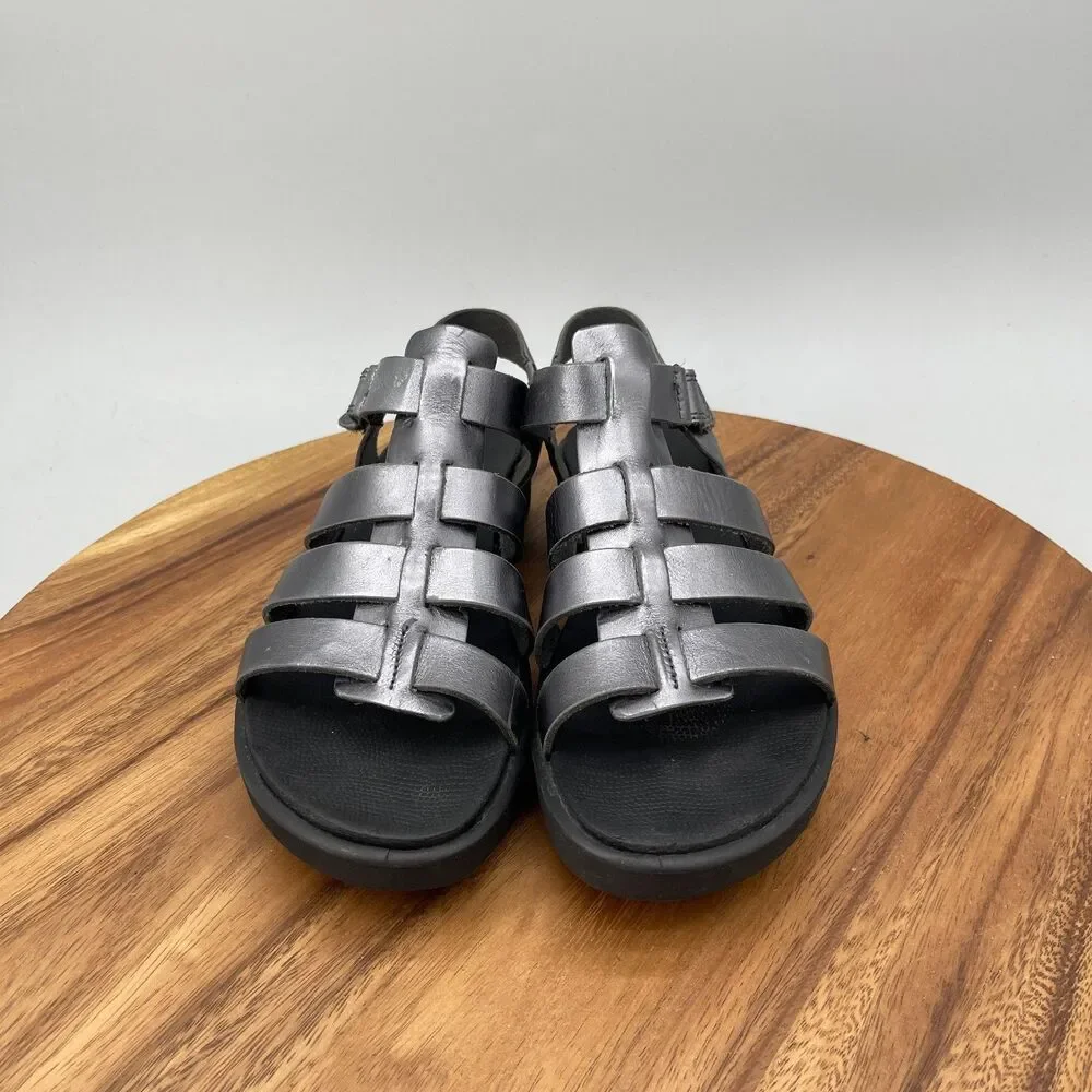 ECCO Freja Sandals Womens Size 8 / 39 Metallic Gray Leather Strappy Casual Shoe